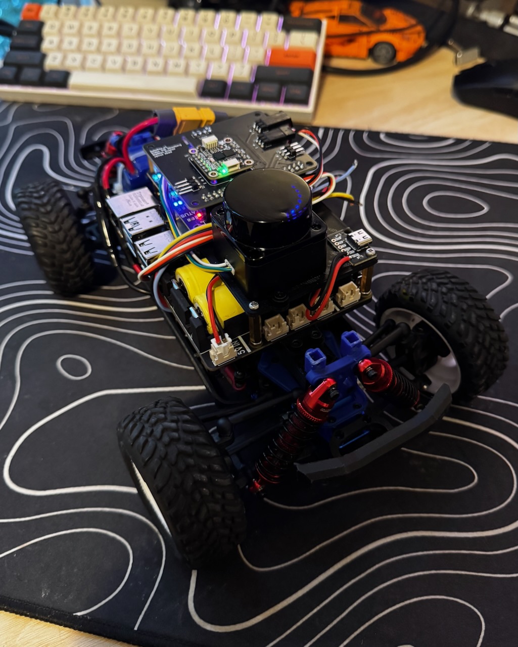 Current assembled PreRunner with LiDAR, compute, electronics, and RC vehicle platform integrated