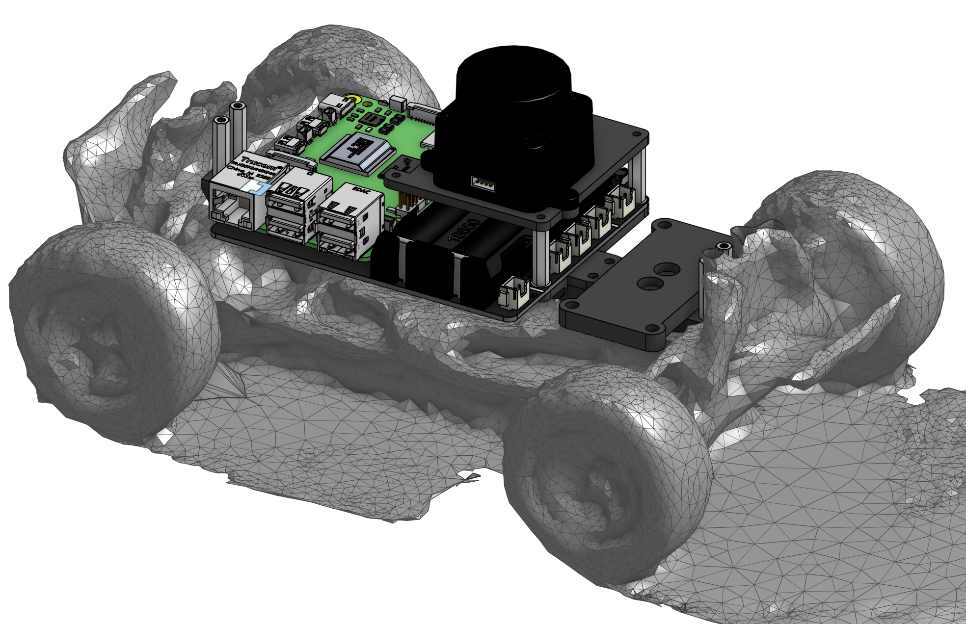 Rear Onshape view of the complete PreRunner CAD assembly on the stock chassis geometry